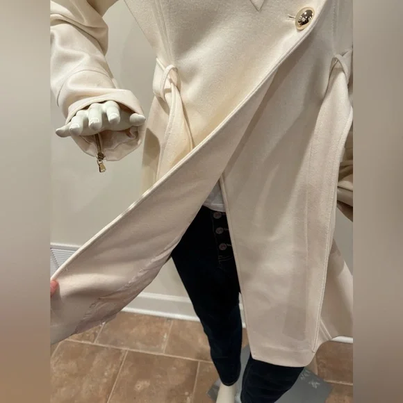 Guess Wool Blend Asymmetrical Cream Colored Wrap Coat, Size XL - Picture 8 of 16